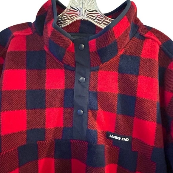 Lands' End Men's 3XL Red Buffalo Plaid Fleece Snap Neck Pullover Sweater - Picture 3 of 16